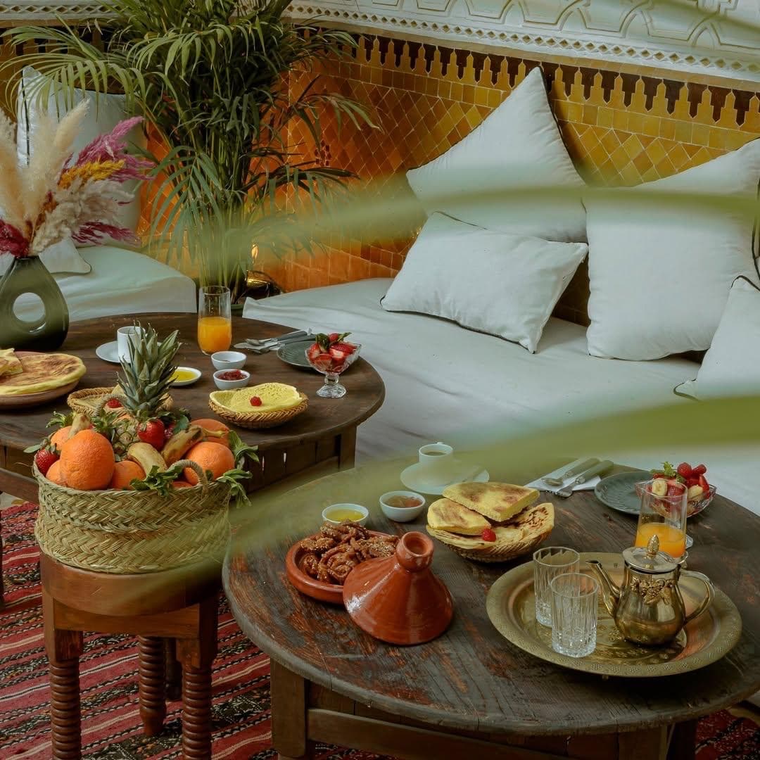 Traditional Moroccan architecture and carved stucco walls at Riad Darino Marrakech