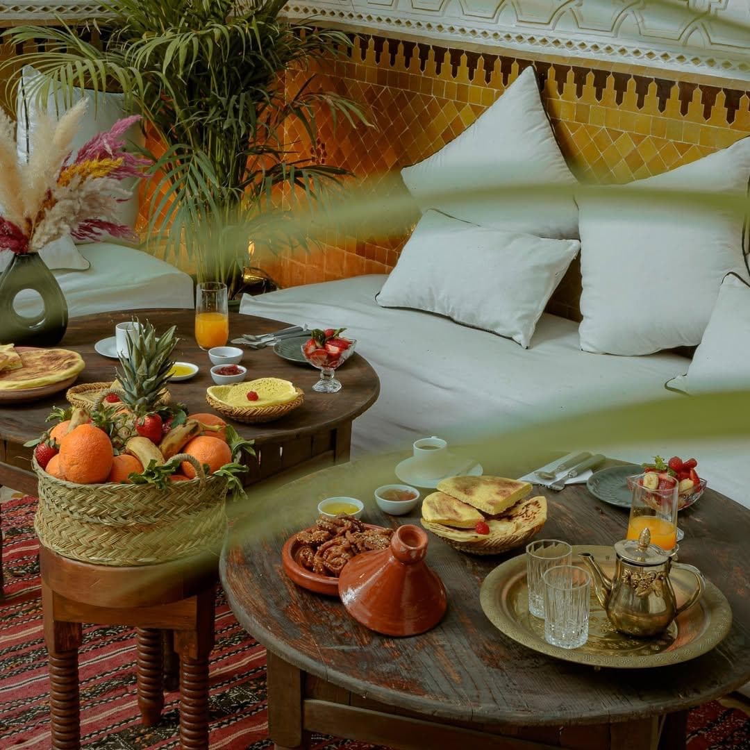 Traditional Moroccan architecture and carved stucco walls at Riad Darino Marrakech