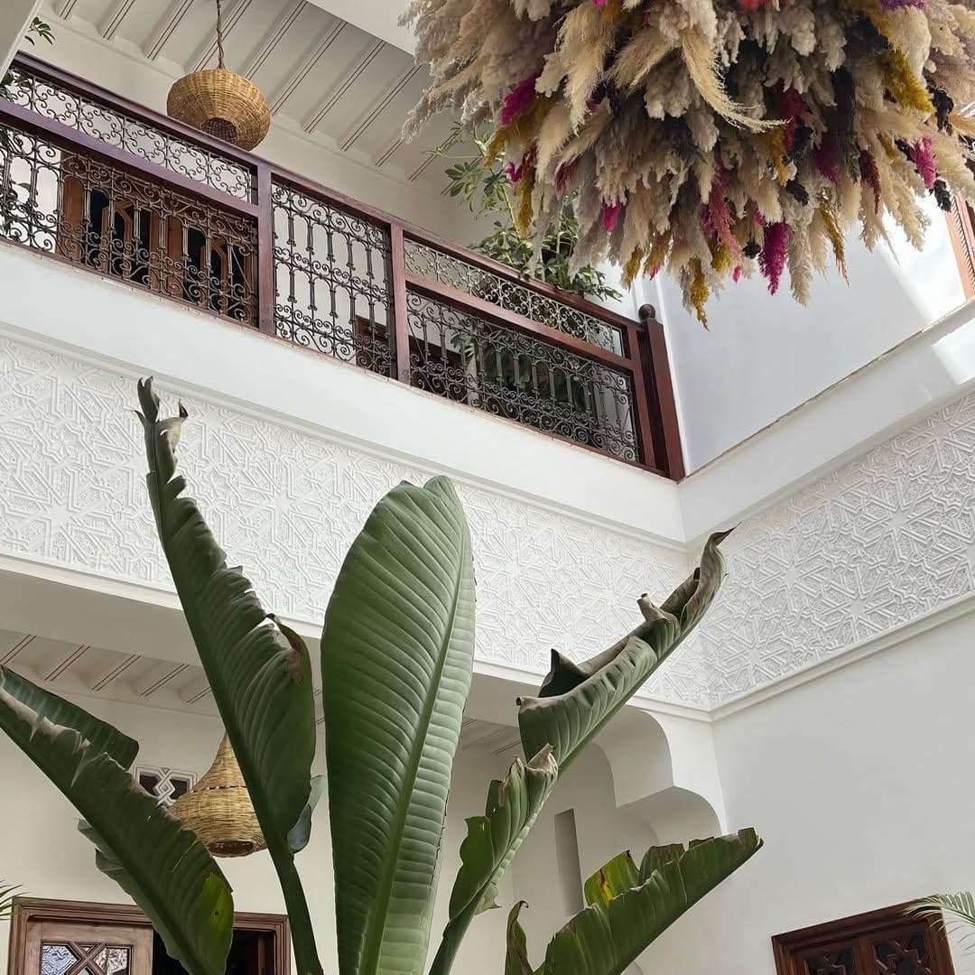 Entrance and ornate Moroccan doorway of Riad Darino heritage riad in the Medina